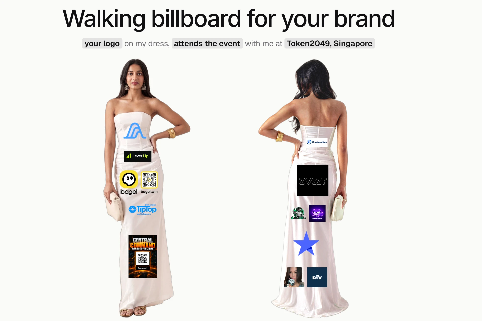 Sponsor positions on the front and back of a dress