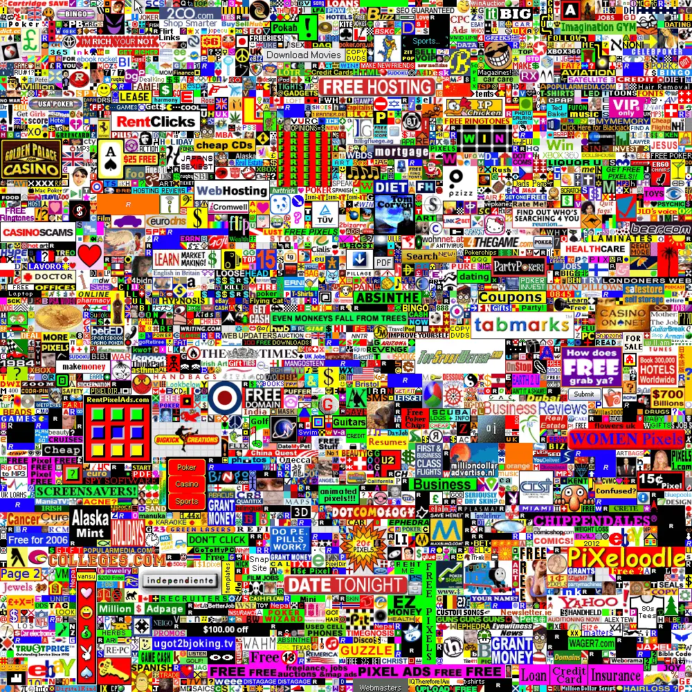 Pixel ads on the Million Dollar Homepage