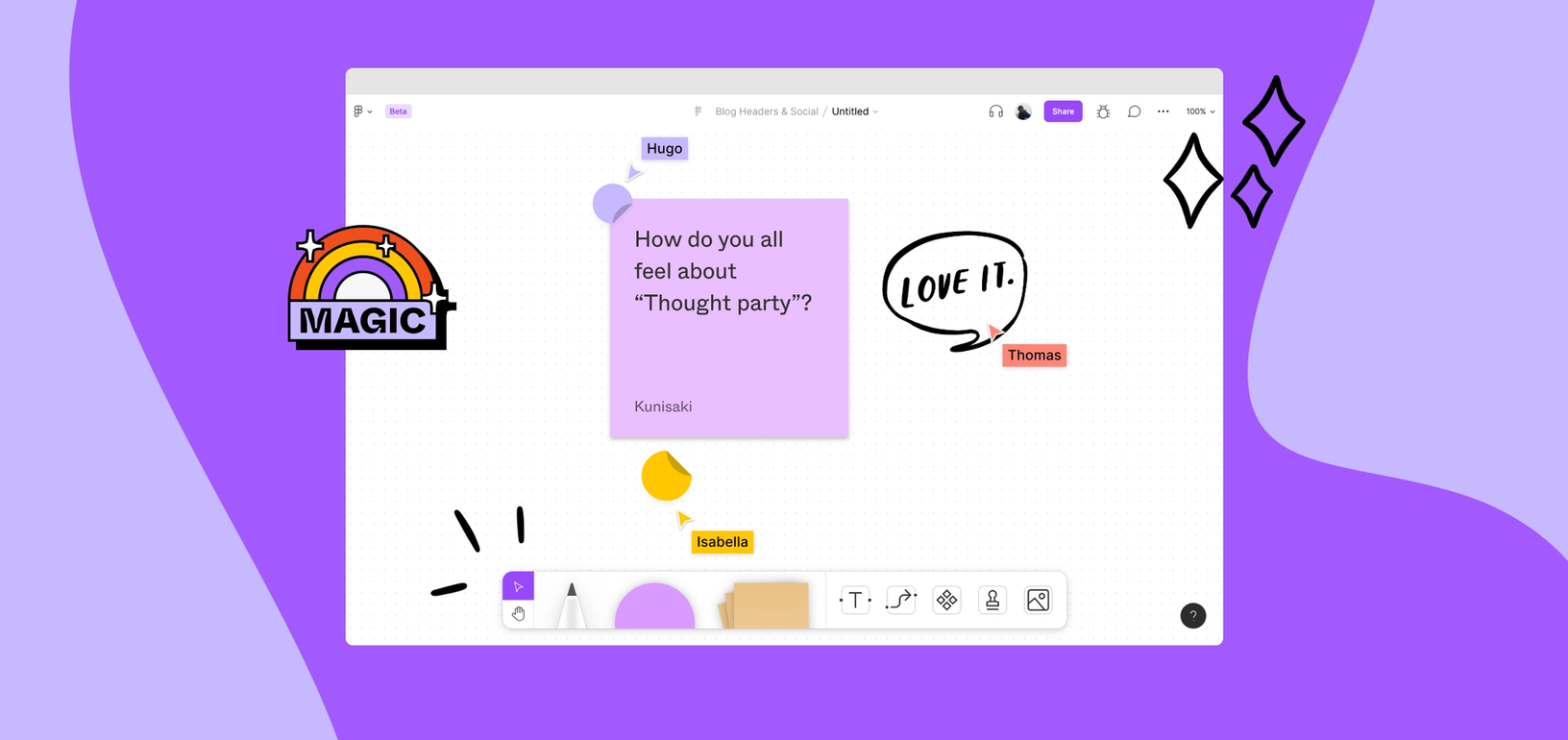 People adding notes and sketches to a shared FigJam board