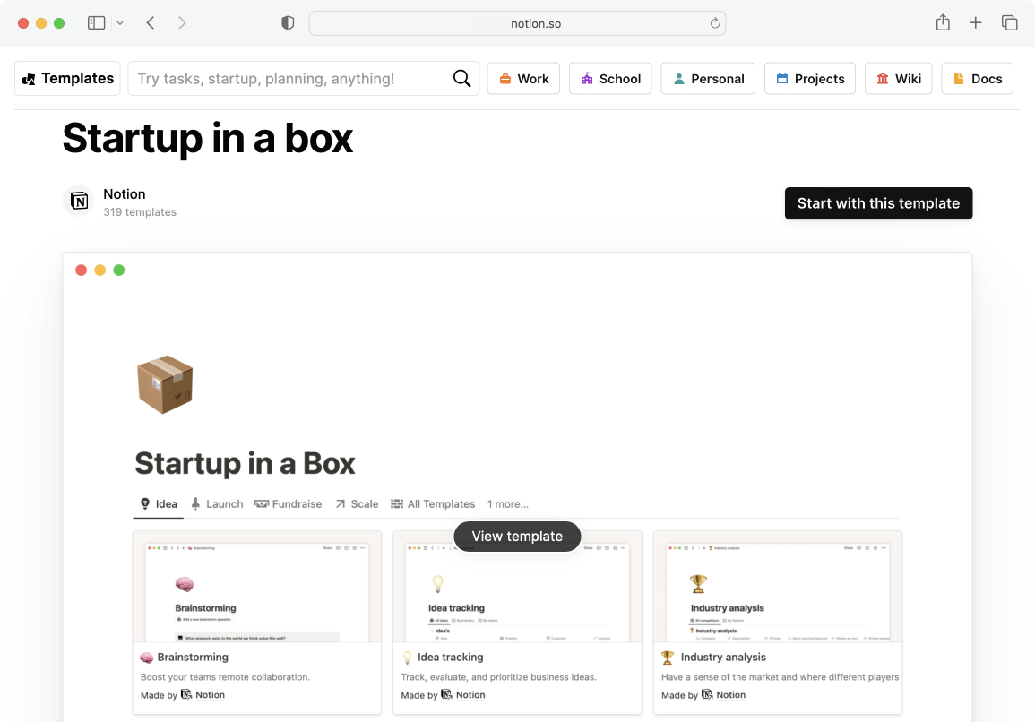 Notion team templates for different kinds of work